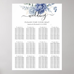 Affiche Élégant Dusty Blue Greenery Fournitures Mariages