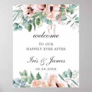 Affiche Elegant Dusty Pink Blush Floral Wedding Welcome