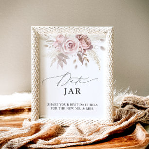 Affiche Elégant Dusty Rose Floral Date Jar Bridal Jame