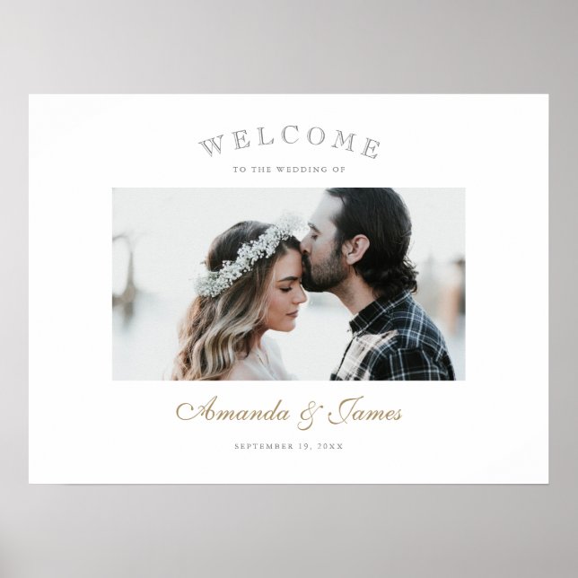 Affiche Élégant Écriture Dorée Photo Mariage Bienvenue (Devant)