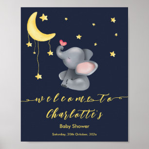Affiche Élégant éléphant avec petite papillon Baby Shower