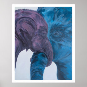 Affiche Élégant éléphant expressionniste bleu et violet mo