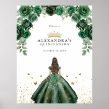 Élégant Emerald Quinceañera Floral Faux Foil