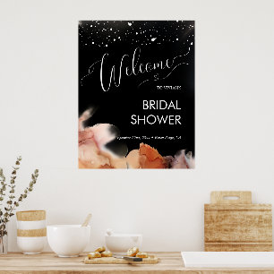 Affiche Élégant Encre Orange Noir Bienvenue à la Mariée