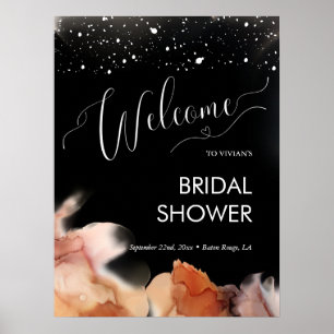 Affiche Élégant Encre Orange Noir Bienvenue à la Mariée