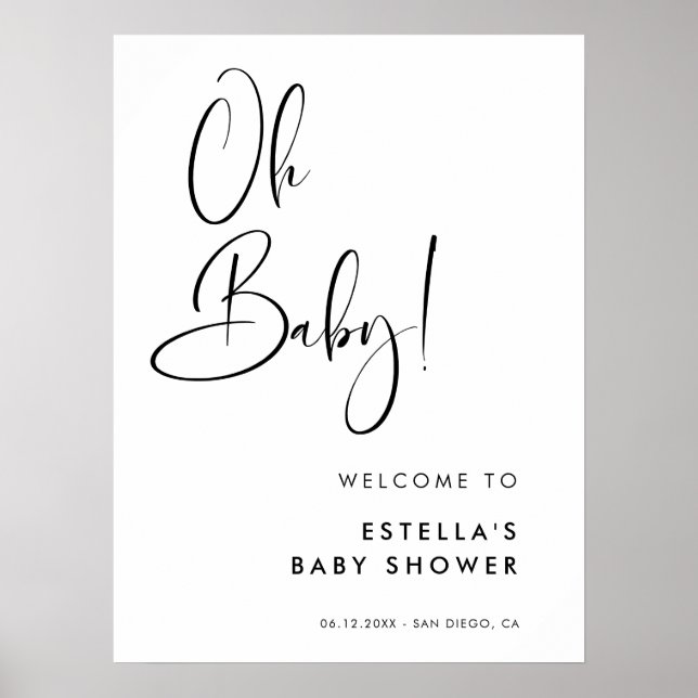 Affiche Élégant et moderne noir et blanc Oh Baby (Devant)