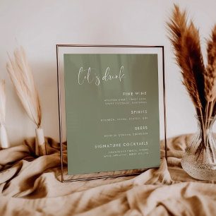 Affiche Elégant et moderne Sage Green mariage menu du bar