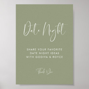 Affiche Elégant et moderne Sage vert Date idées nuit signe