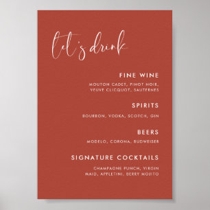 Affiche Élégant et moderne Terracotta mariage menu du bar