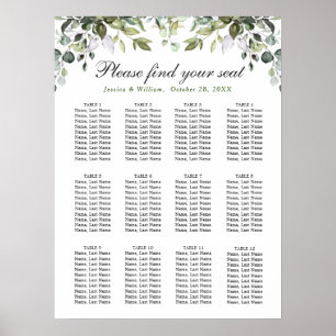 Affiche Élégant Eucalyptus 12 Tables Mariage GRAPHIQUE DE 