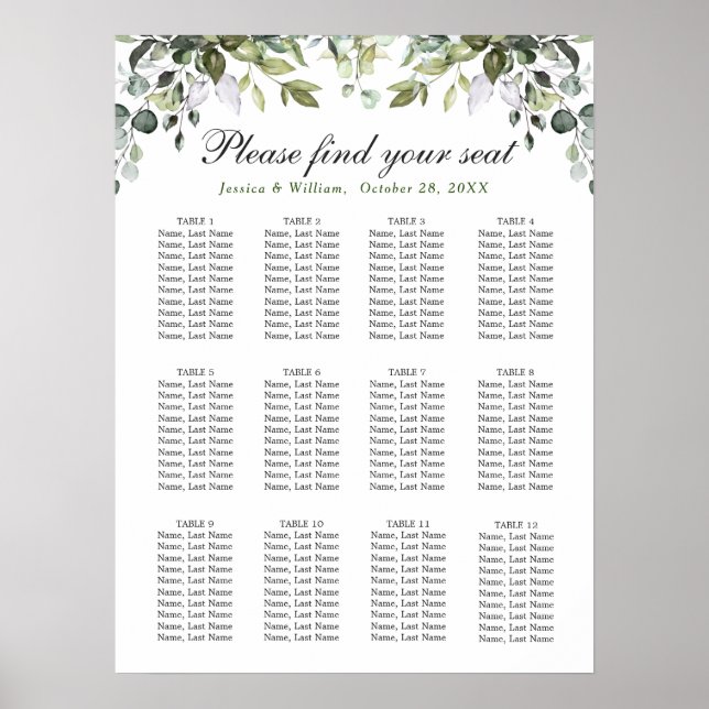 Affiche Élégant Eucalyptus 12 Tables Mariage GRAPHIQUE DE  (Devant)