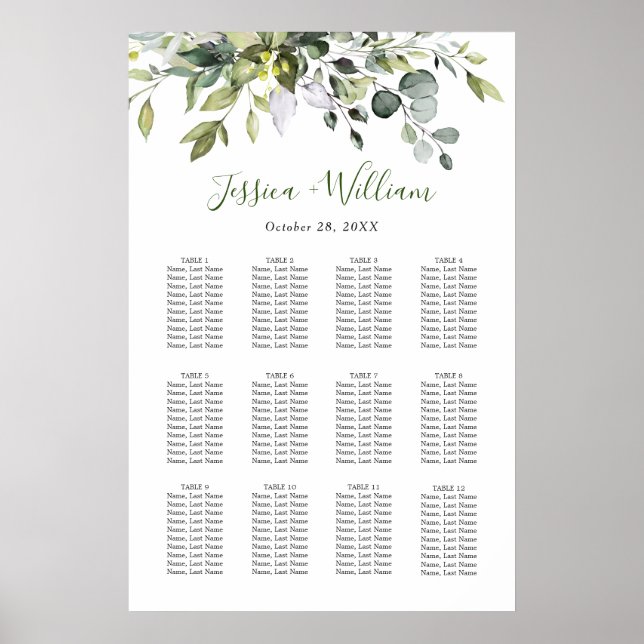 Affiche Élégant Eucalyptus 12 Tables Mariage GRAPHIQUE DE  (Devant)