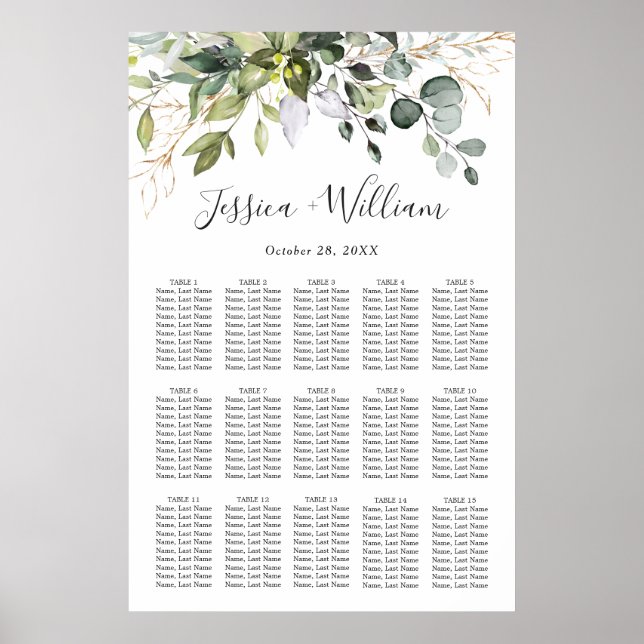 Affiche Élégant Eucalyptus 15 Tables Mariage GRAPHIQUE DE  (Devant)