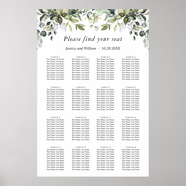 Affiche Élégant Eucalyptus 16 Tables Mariage GRAPHIQUE DE  (Devant)