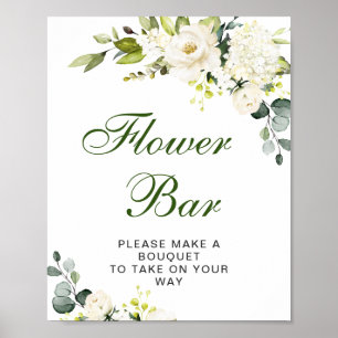 Affiche Élégant Eucalyptus Blanc Roses Barre Fleur Panneau
