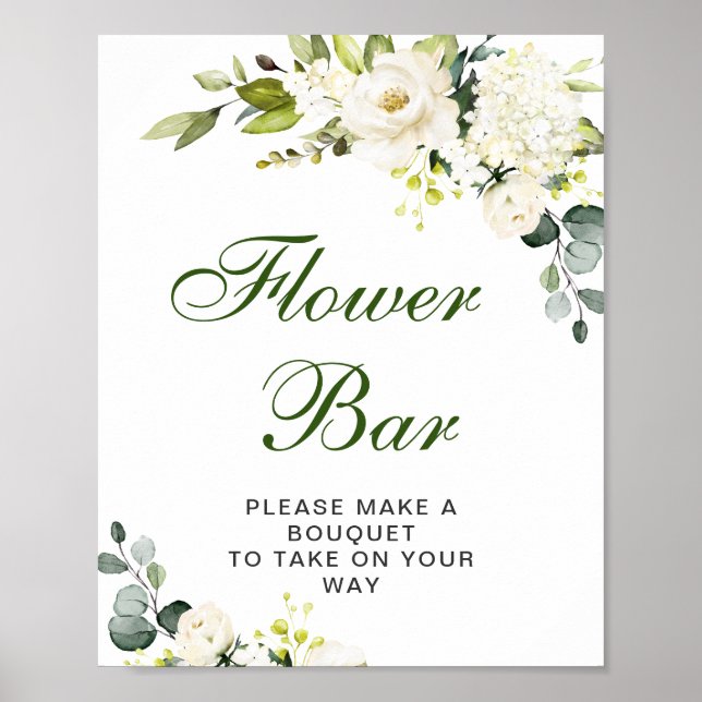 Affiche Élégant Eucalyptus Blanc Roses Barre Fleur Panneau (Devant)