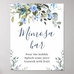 Affiche Elégant Eucalyptus Blue Roses Floral Mimosa Bar