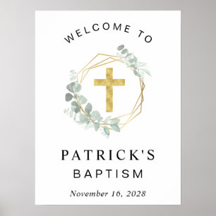 Affiche Elégant Eucalyptus Cross Baptism Bienvenue