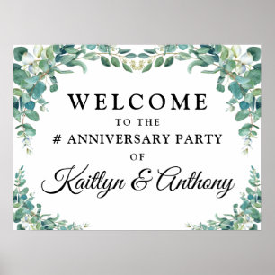 Affiche Elegant Eucalyptus d'anniversaire de mariage Bienv