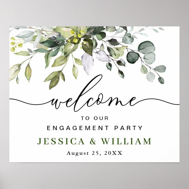 Affiche Elegant Eucalyptus ENGAGEMENT PARTY Welcome Sign (Devant)