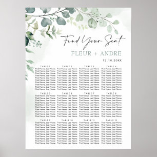 Affiche Elégant Eucalyptus Greenery Mariage Seating Chart