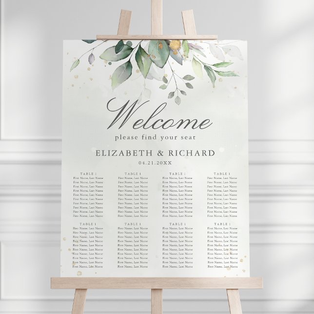 Affiche Elégant Eucalyptus Greenery Mariage Seating Chart (Créateur téléchargé)