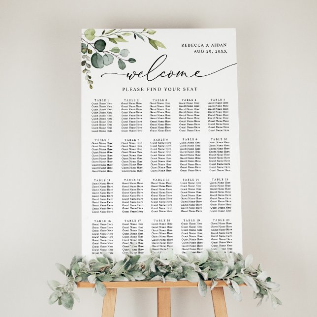 Affiche Elégant Eucalyptus Greenery Mariage Seating Chart (Créateur téléchargé)