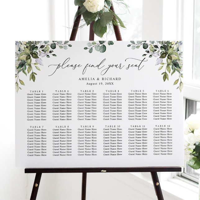 Affiche Elégant Eucalyptus Greenery Mariage Seating Chart (Créateur téléchargé)