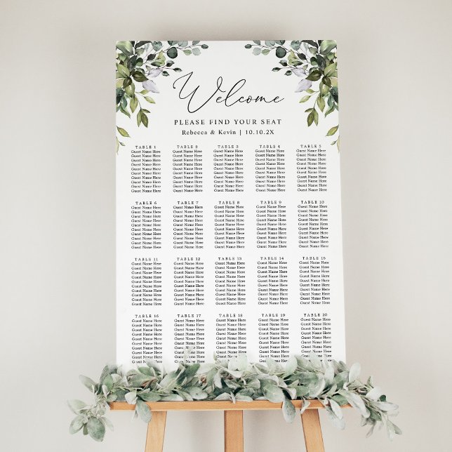Affiche Elégant Eucalyptus Greenery Mariage Seating Chart (Créateur téléchargé)