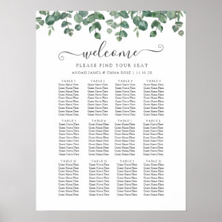 Affiche Elegant Eucalyptus Greenery Wedding Seating Chart