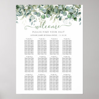 Affiche Elegant Eucalyptus Greenery Wedding Seating Chart