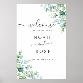 Affiche Elegant Eucalyptus Greenery Wedding Welcome Sign