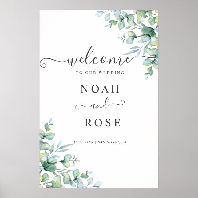 Affiche Elegant  Eucalyptus Greenery Wedding Welcome Sign (Devant)