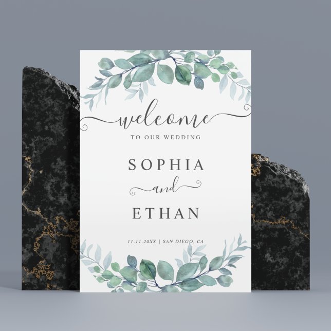 Affiche Elegant  Eucalyptus Greenery Wedding Welcome Sign (Elegant Eucalyptus Greenery Wedding Welcome Sign)