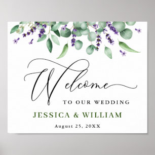 Affiche Elégant Eucalyptus Lavender Mariage Bienvenue