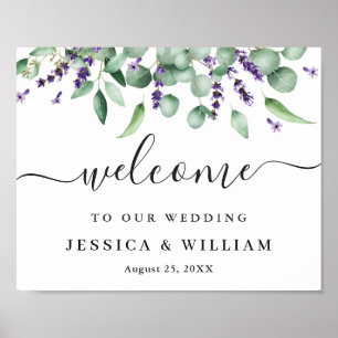 Affiche Elégant Eucalyptus Lavender Mariage Bienvenue