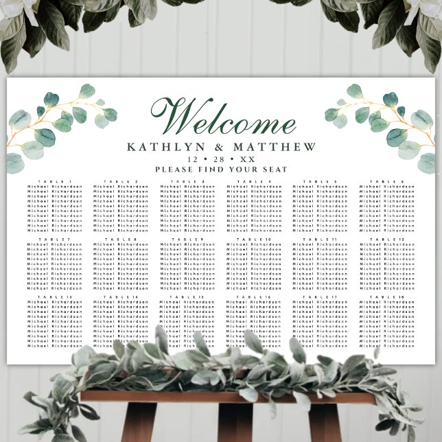 Affiche Elégant Eucalyptus Mariage 18 Table Siège (Créateur téléchargé)