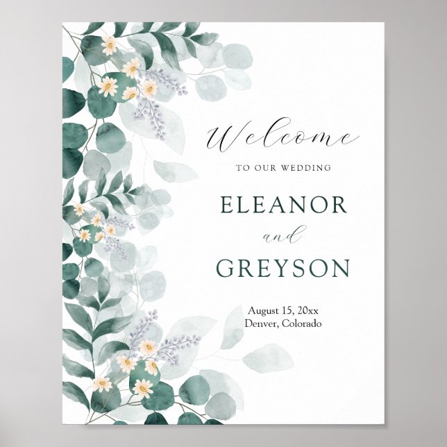 Affiche Elégant eucalyptus mariage bienvenue (Devant)