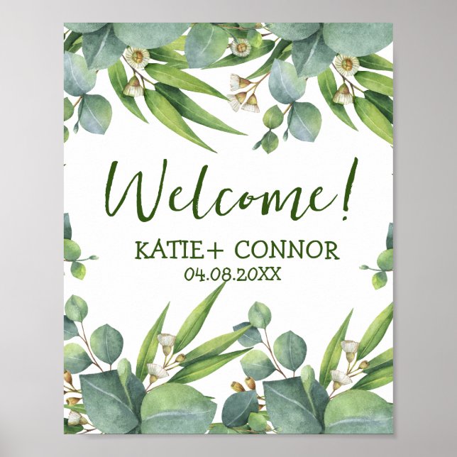Affiche Elégant Eucalyptus verdure Favoriser Bienvenue Inv (Devant)