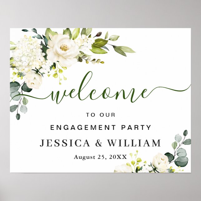Affiche Elégant Eucalyptus White Roses ENGAGEMENT PARTI (Devant)