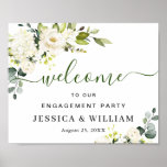 Affiche Elégant Eucalyptus White Roses ENGAGEMENT PARTI<br><div class="desc">Elégante Aquarelle Eucalyptus Affiche de bienvenue Mariage.</div>