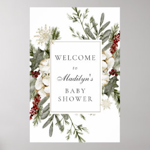 Affiche Elégant Evergreens et Florals d'hiver Baby Welcome
