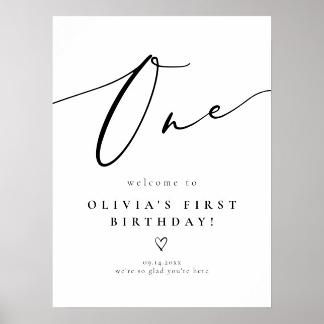 Affiche Élégant Faire-part de Naissance avec Calligraphie (Devant)