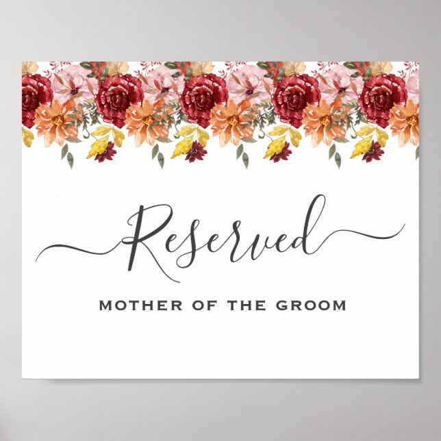 Affiche Elegant Fall Leaves Autumn Wedding Reserved Sign (Devant)