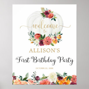 Affiche Elegant Fall Pumpkin first birthday welcome sign