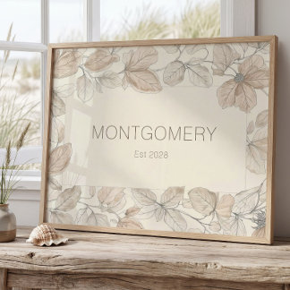 Affiche Elegant Family Last Name Wall Art Minimalist Sign