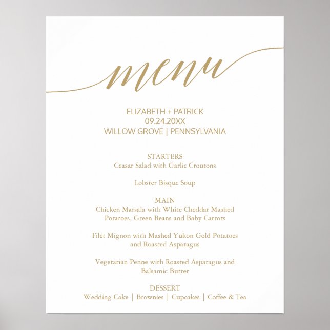 Affiche Élégant Flat Gold Calligraphy Mariage Menu Signal (Devant)