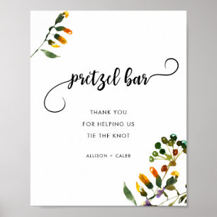 Affiche Élégant Fleur sauvage bretzel bar signe mariage
