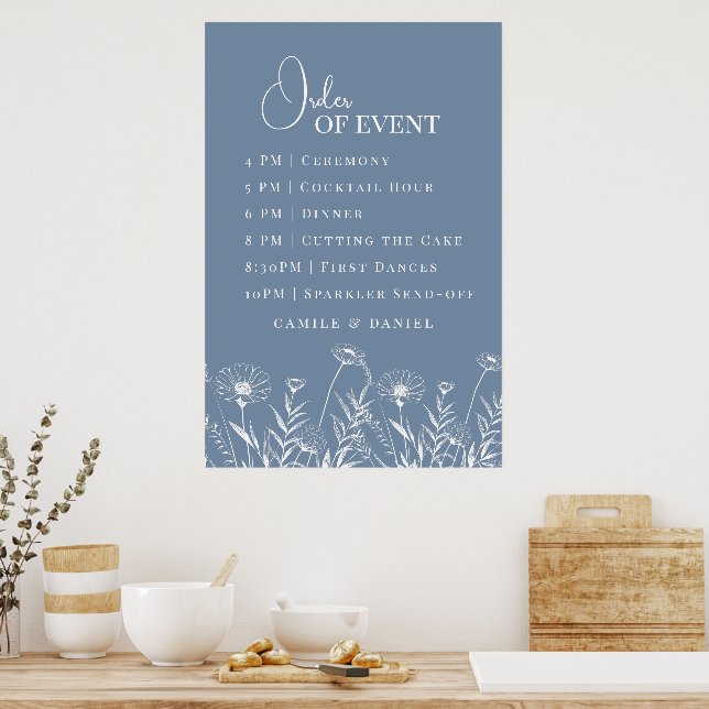 Affiche Élégant Fleur sauvage Périwinkle Mariage (Cuisine)