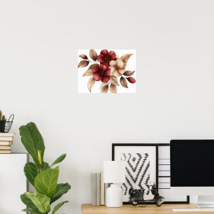 Affiche Élégant floral aquarelle bordeaux et crème